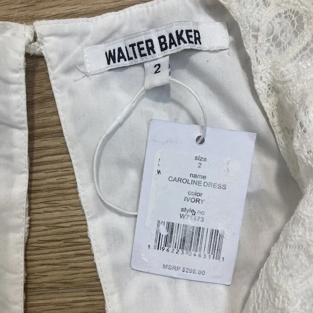 Walter Baker Size 2 Cutout Lace Caroline Mini Dress Ivory Puff Sleeve NWT $298 - Picture 6 of 7